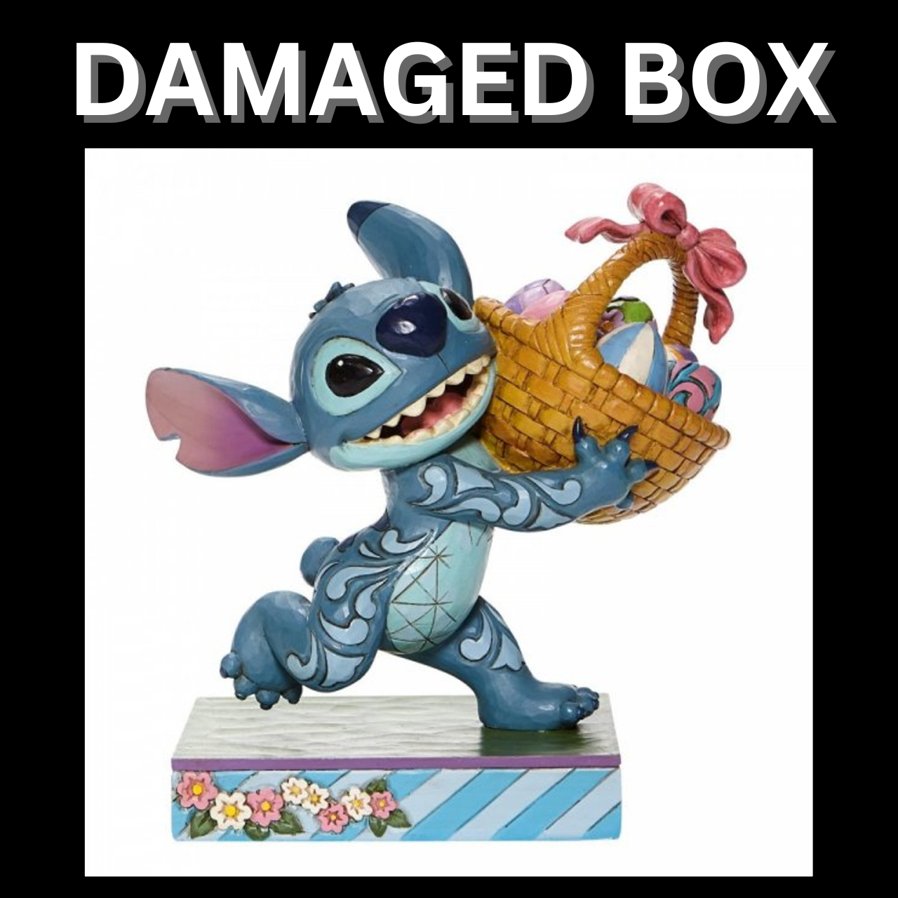 DAMAGED BOX - Disney Traditions Bizarre Bunny - Stitch Running off with Easter Basket Figurine