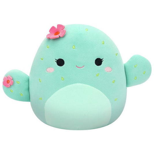 Squishmallows 7.5 Graciela The Mint Barrel Cactus is an ultrasoft, plush cactus toy with a smiling face, pink cheeks, green arms, and two pink flowers on its head and left arm, shown against a white background.