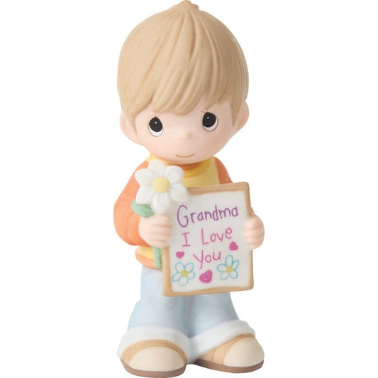 Precious Moments Grandma Boy with Sign and Flower Figurine