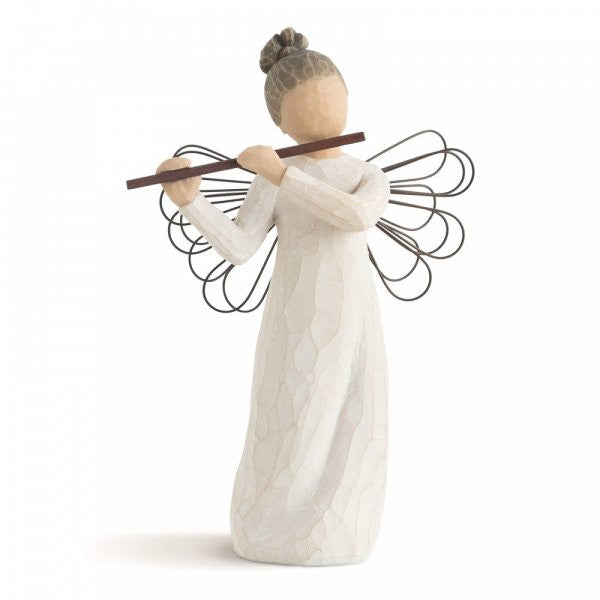 Willow Tree Figurine of a girl playing a flute and the sentiment  card reading In harmony with life's rhythm