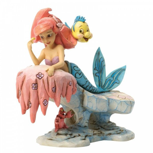 Disney Traditions Ariel (The Little Mermaid) on a rock with Sebastian & Flounder Figurine