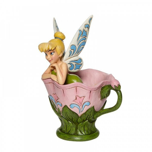 Disney Traditions Tinker Bell from Peter Pan in a Pink Flower, shaped as a teacup figurine