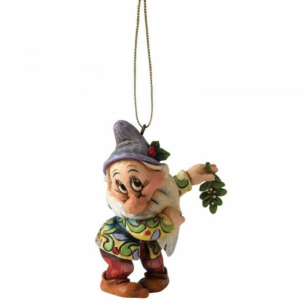 Disney Traditions Bashful a dwarf from Snow White holding Mistletoe hanging Figurine