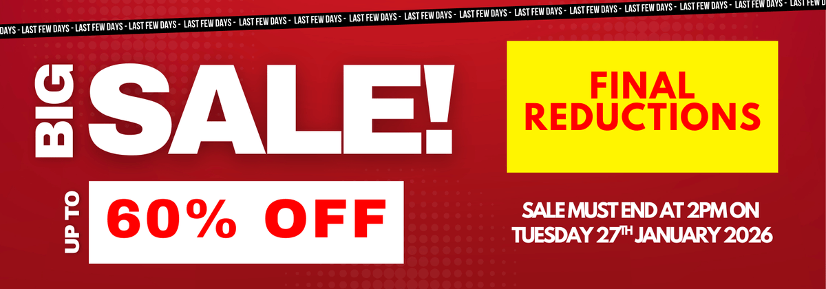 Promotional banner with 'Big Sale! Up to 60% Off' and 'Final Reductions' text on a red background.