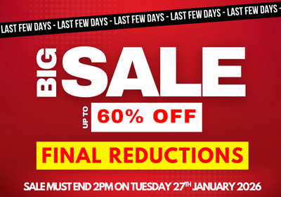 Red sale banner with white and yellow text announcing a 60% off sale with a deadline.