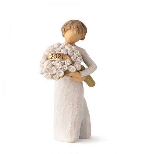 Willow Tree Dated 2021 figurine holding a bouquet of flowers