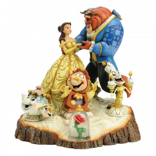Disney Traditions Beauty and the Beast and other characters as if carved from a log figurine