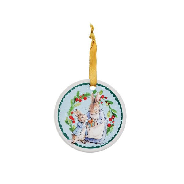 Peter Rabbit Ceramic Hanging Ornaments (Set of 4) - Mrs Rabbit giving Peter a present.