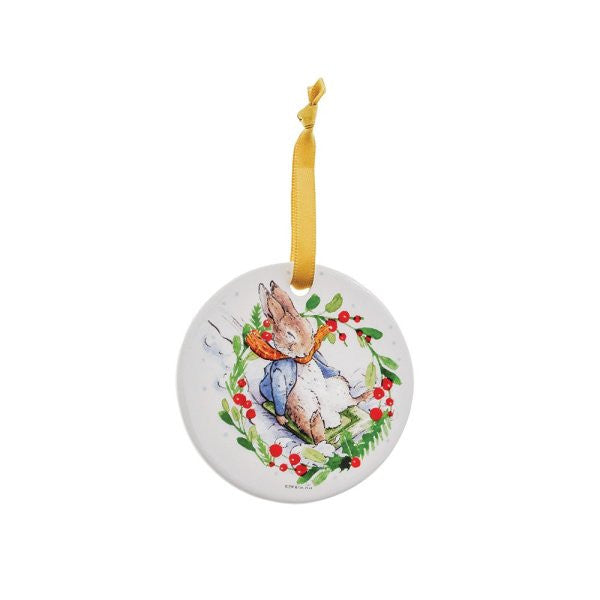 Peter Rabbit Ceramic Hanging Ornaments (Set of 4) - Peter rabbit sledding.