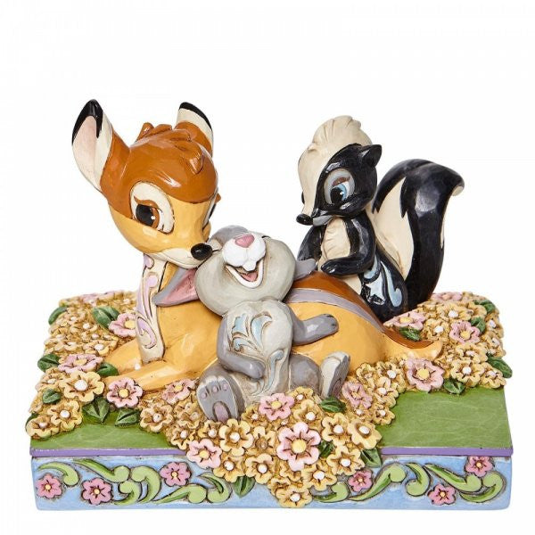 Disney Traditions Bambi, Thumper and Flower resting together in amongst the flowers Figurine
