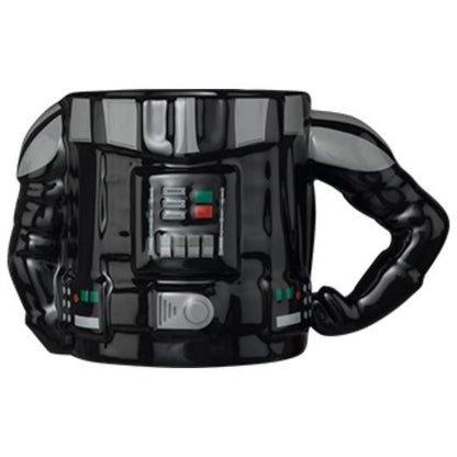 The Star Wars Darth Vader 3D Sculpted Mug by EXG is a black ceramic mug designed after Vader’s chest and arms, featuring a bent-arm handle. Officially licensed by Lucasfilm, it’s perfect drinkware for any Star Wars fan.