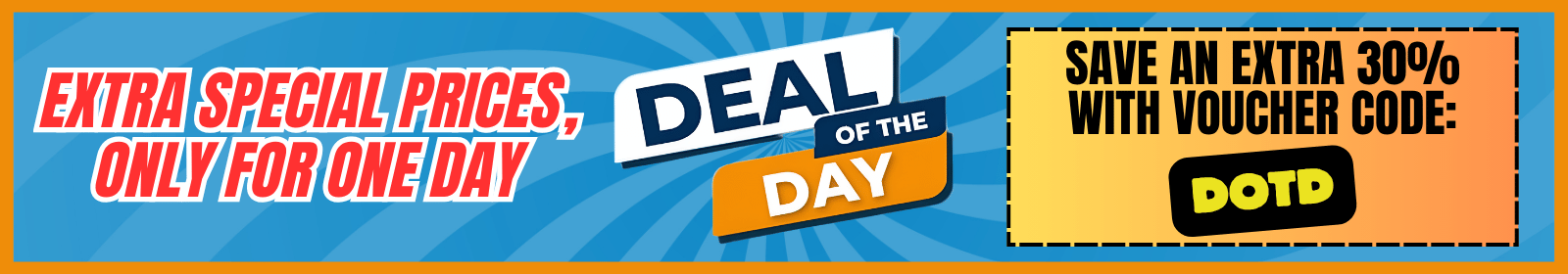 banner promoting specially priced deal of the day offers on a blue background