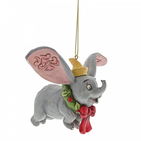 Disney Traditions Dumbo flies through the air looking festive with his wreath around his neck hanging ornament Figurine