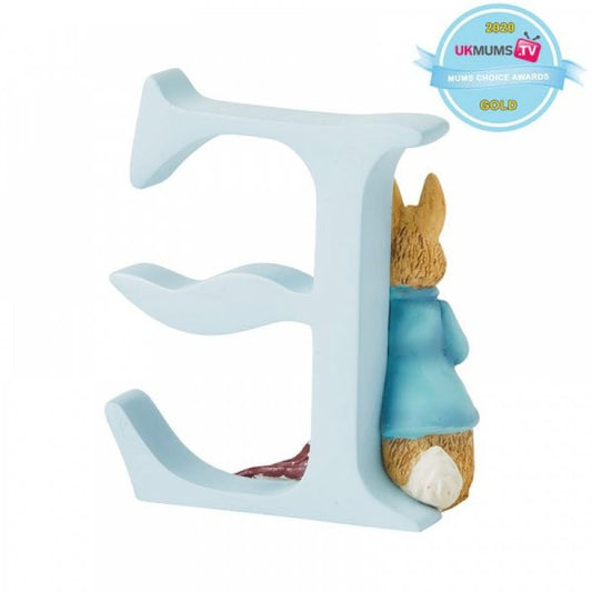 Beatrix potter freestanding alphabet letter 'E' Peter rabbit with onions figurine
