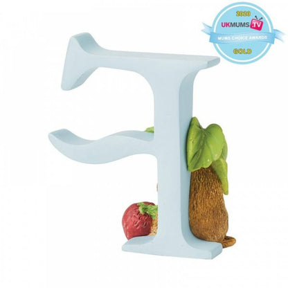 Beatrix Potter freestanding alphabet letter F Timmy Willie with strawberry