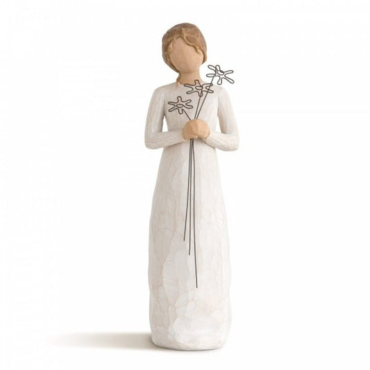 Willow Tree Grateful Figurine showing a girl holding wire flowers