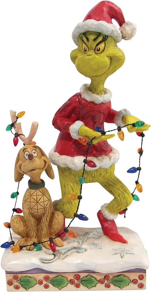 The Grinch and Max Tiptoeing Wrapped in Lights Figurine By Jim Shore 6010779