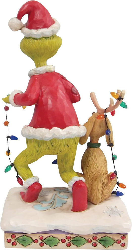 The Grinch and Max Tiptoeing Wrapped in Lights Figurine By Jim Shore 6010779