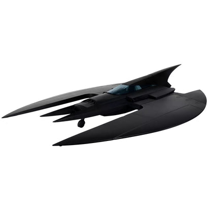 The McFarlane Toys DC Direct Large Batwing The Batman Animated Series features a sleek, black design with curved wings and an angular cockpit—perfect for displaying with your McFarlane Toys Batman figures.
