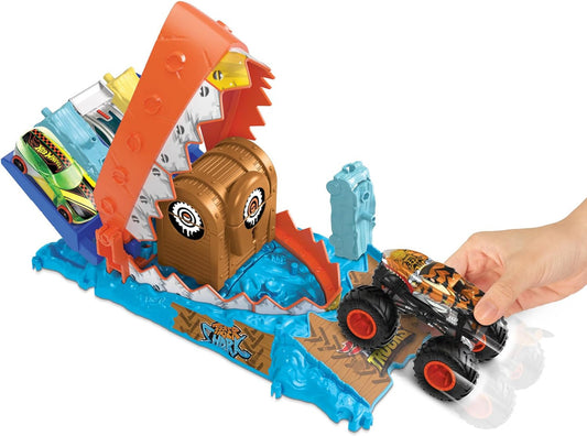 Hot Wheels Monster Trucks Arena Smashers Tiger Shark Treasure Chomp Challenge