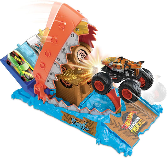 Hot Wheels Monster Trucks Arena Smashers Tiger Shark Treasure Chomp Challenge