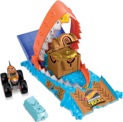 Hot Wheels Monster Trucks Arena Smashers Tiger Shark Treasure Chomp Challenge