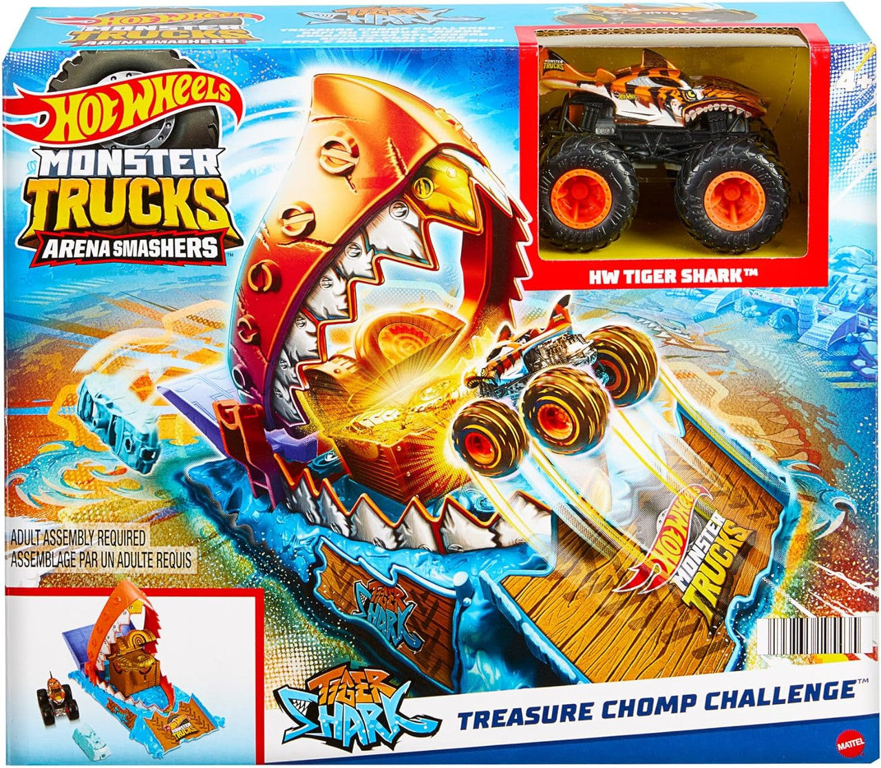 Hot Wheels Monster Trucks Arena Smashers Tiger Shark Treasure Chomp Challenge