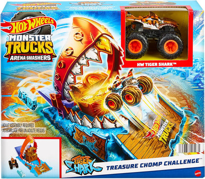 Hot Wheels Monster Trucks Arena Smashers Tiger Shark Treasure Chomp Challenge