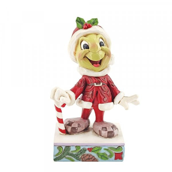 Disney Traditions Jiminy Cricket from Pinocchio in his Christmas outfit figurine