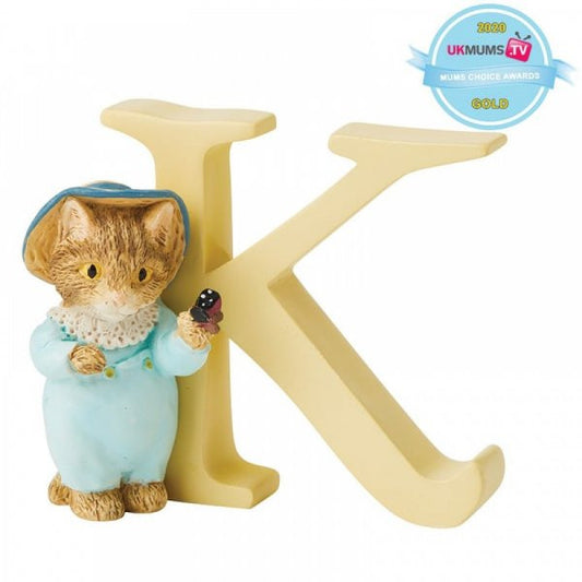 Freestanding letter 'K' with Beatrix Potter's Tom Kitten Figurine