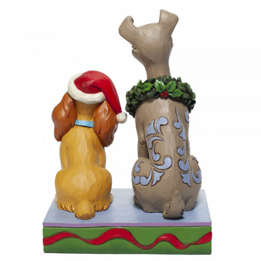 Disney Traditions Lady & the Tramp, Lady wears a Santa hat and Tramp a wreath Figurine