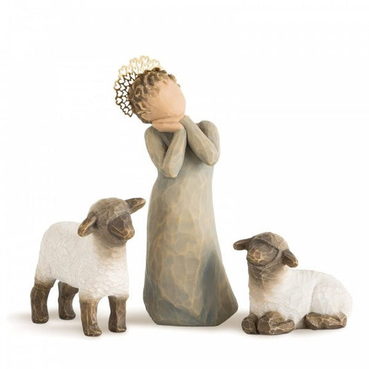 Willow Tree nativity figurine of a little shepherdess with two sheep