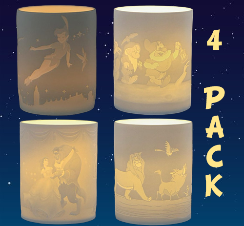 Disney Enchanting Collection 4 Pack Lithophane Ceramic Lamps (Lion King, Peter Pan, Snow White & Beauty and the Beast)