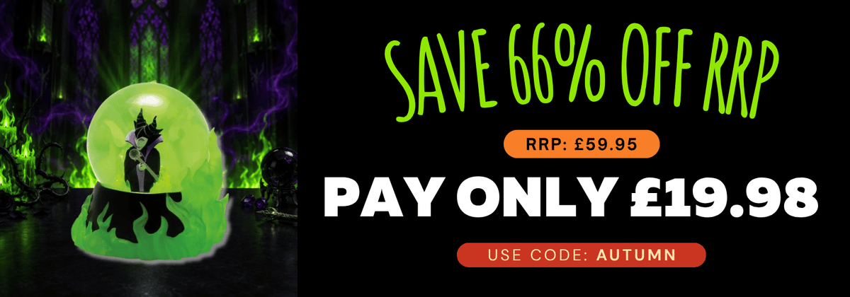 Promotional banner with a black background, neon green text reading 'SAVE 66% OFF RRP' and 'PAY ONLY £19.98', plus 'USE CODE: AUTUMN'.