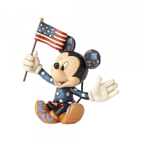 Disney Traditions Mickey Mouse in Patriotic dress waving the American Flag mini figurine