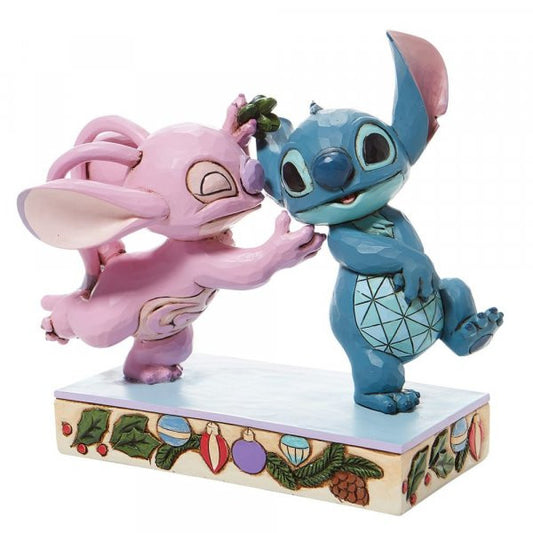 Disney Traditions Stitch and Angel kiss under the mistletoe figurine