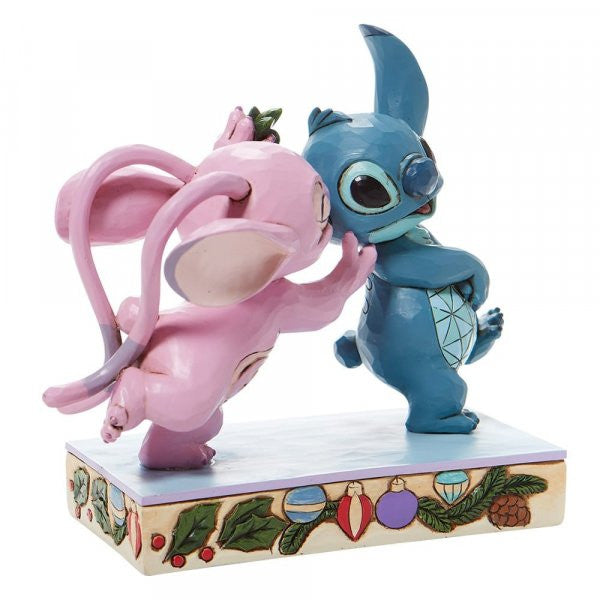 Disney Traditions Stitch and Angel kiss under the mistletoe figurine