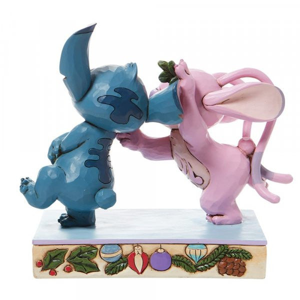 Disney Traditions Stitch and Angel kiss under the mistletoe figurine