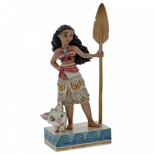 Disney Traditions Moana stands with her oar and her pet pig Pua figurine