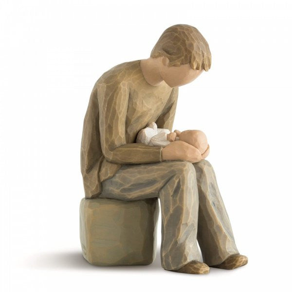 Willow Tree Figurine depicting a dad holding a newborn baby