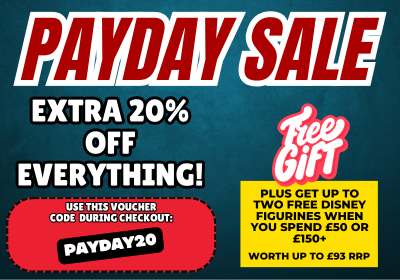 Promotional banner for a Payday Sale with discounts and free gift offer on a dark blue background.