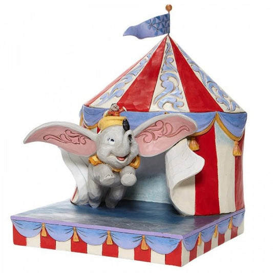 Disney Traditions Dumbo and Timothy Mouse flying past the circus tent figurine