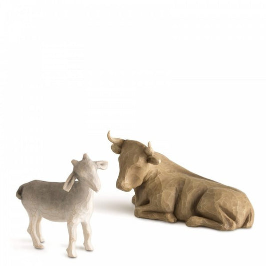 Willow Tree Nativity Figurines depicting an Ox and a Goat