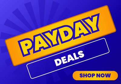 Promotional graphic with 'PAYDAY DEALS' and 'SHOP NOW' on a blue background