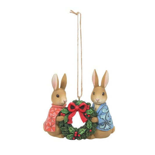 Peter Rabbit with Flopsy holding wreath Hanging Ornament By Jim Shore