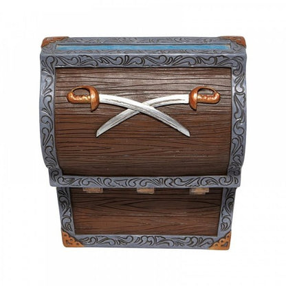 Disney Traditions Peter Pan, Captain Hook and Smee row across a golden treasure in a chest bearing the mark of Skull Island figurine