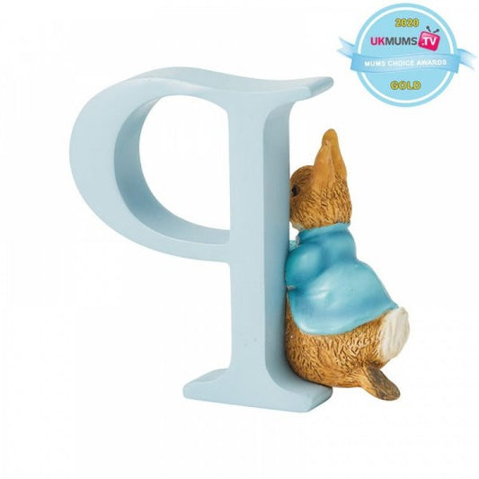 Beatrix potter freestanding alphabet letter "P" - Running Peter Rabbit figurine