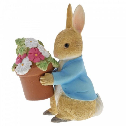 Beatrix potter Peter Rabbit always brings a great big pot of flowers figurine