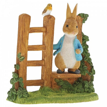 Beatrix potter Peter Rabbit on a Wooden Stile figurine