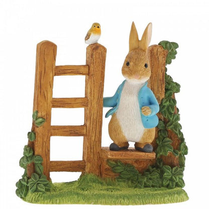 Beatrix potter Peter Rabbit on a Wooden Stile figurine